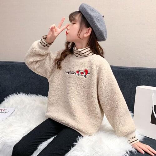 New High Neck Spring Winter Warm Clothes Girls Sweater Kids Plus Velvet Toddler Teens Tops Thicken Children Cute Good Quality