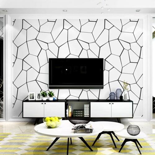 Q QIHANG Modern Simple Black and White Irregular Diamond-Shaped Living Room Bedroom Non-woven Wallpaper 0.53m*10m=5.3m2