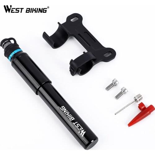 WEST BIKING 150 PSI Portable Mini Bicycle Pump Hose Aluminium Alloy Pocket Cycling Pump Presta Schrader Valve With Ball Needle