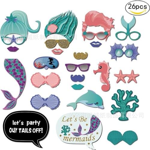 26pcs/lot Mermaid Photo Props For Mermaid Party DIY Baby Shower Birthday Wedding Event Party Kids Favor Photobooth Props C07