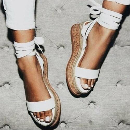 Summer White Wedge Espadrilles Women Sandals Open Toe Gladiator Sandals Women Lace Up Women Platform Sandals