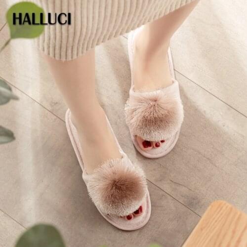 Japanese Peep-toe sexy fur slippers shoes women classic sweet Slippers ladies Bedroom non-slip wood floor slides shoes mujer