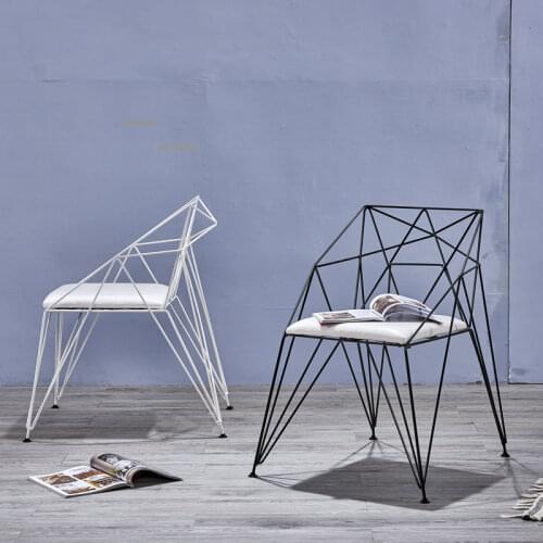 Nordic Wrought Iron Living Room Dining Chair Simple Modern Outdoor Balcony Lounge Chairs Hotel Negotiation Leisure Back Armchair