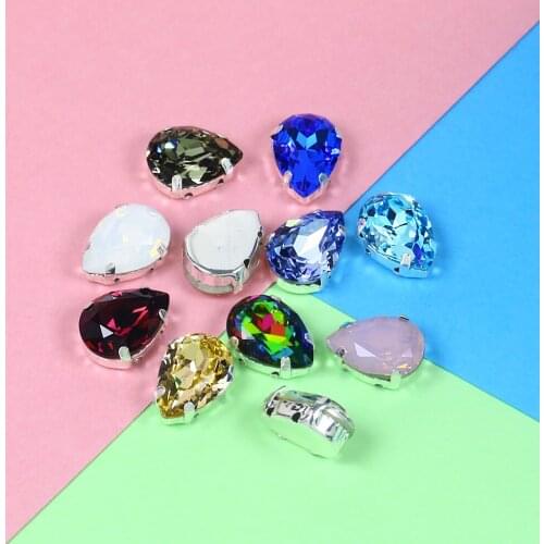 Mix color Drop Shape 30pcs Glass strass Rhinestones With Claw Sew On Teardrop Crystal Stone glitter glue on rhinestone flatback