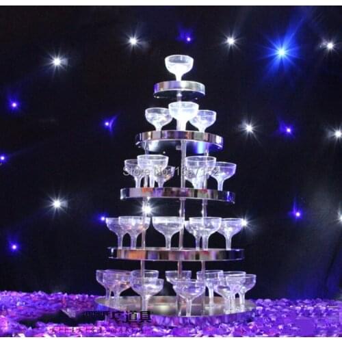 Wedding wine tower, five tiers round Stainless Steel champagne tower, festive party supplies