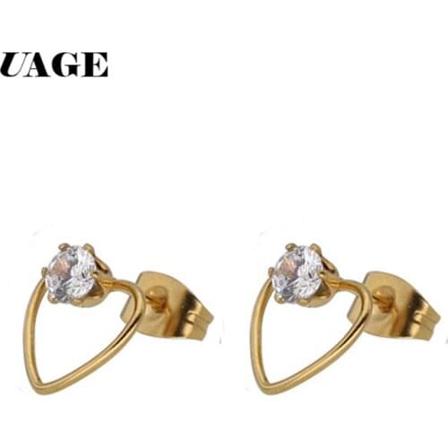 UAGE Fashion Heart Stud Earrings For Women High Quality Stainless Steel Jewelry Gift Earring Accessories Name logo engraved