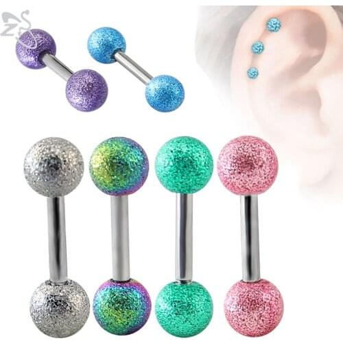 ZS Colorful Stainless Steel Stud Earrings For Women 16G Dull Polish Design Ear Tragus Helix Cartilage Piercings Earring Jewelry