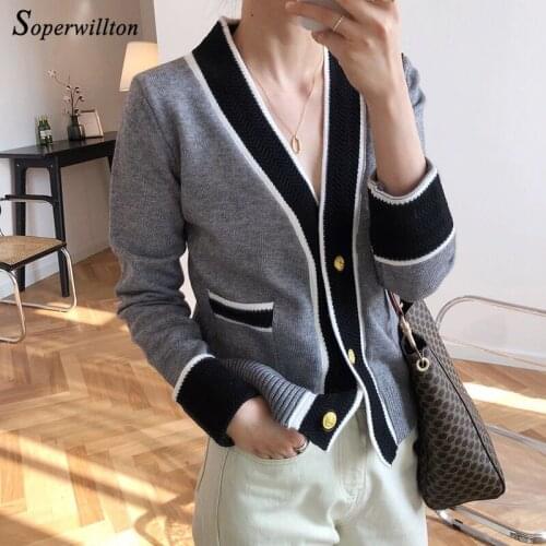 2021 Solid Casual Female cardigan Grey White Black SoftV-Neck Sweaters Slim Knitting Cardigans For Women Winter Pocket Cardigans