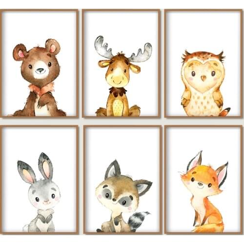 Rabbit Bear Deer Fox Owl Nursery Nordic Posters And Prints Animal Wall Art Canvas Painting Wall Picture Baby Girl Boy Room Decor