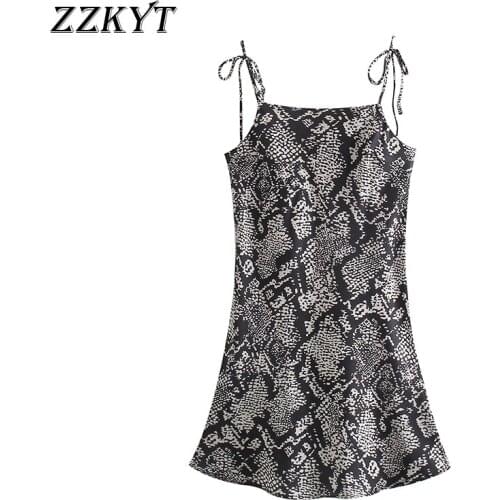 ZZKYT 2021 Women Summer Vintage Print Bow Tied Straps Mini Dress Fashion Square Collar Sleeveless Backless Party Female Dresses