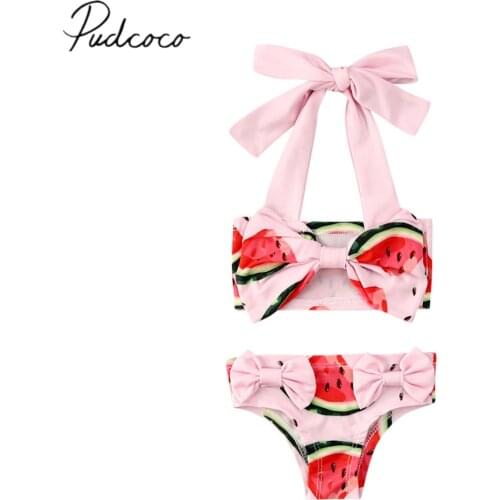 2020 Summer Swimsuit Toddler Kid Baby Girls Tankini Swimwear Bikini Set Bathing Watermelon Print Bowknot 2Pcs Beachwear