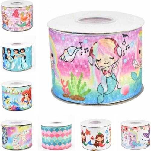 3 inch 75mm heat transfer cartoon cute mermaid scale grosgrain ribbon welcome custom printed wholesale