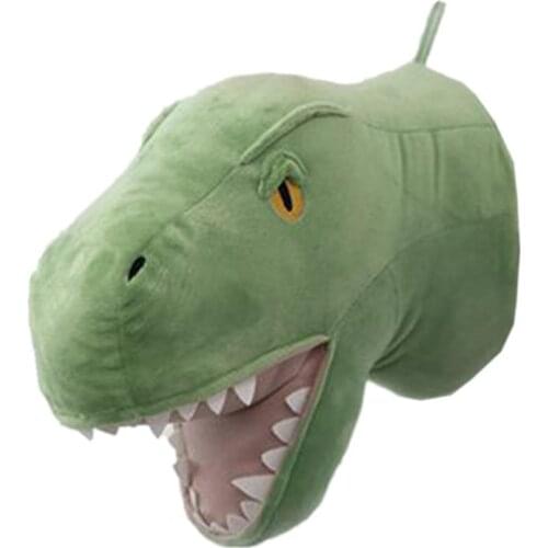 3D Cartoon Animal Head Dinosaur Stuffed Plush Toy for Children Bedroom Nursery Room Wall Hanging Decor Boys Gift