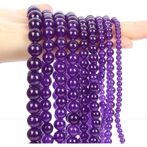 Deep Purple Chalcedony Jades Natural Stone Beads Round Loose Spacer Beads For Jewelry Making DIY Charm Bracelets Necklace 4-12MM