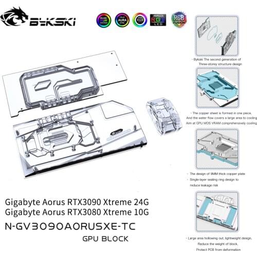 Bykski GPU Water Cooling Block With Active Waterway Backplane Cooler For Gigabyte Aorus RTX 3090 3080 Xtreme N-GV3090AORUSXE-TC
