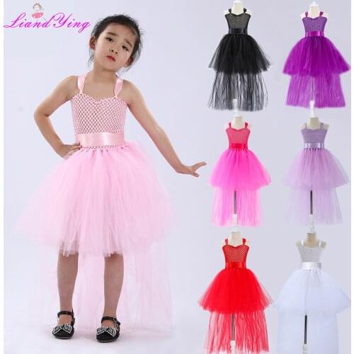 Black Girls Tutu Dress Tulle V-neck Train Girl Evening Birthday Party Dresses Kids Girl Ball Gown Dress Halloween Costume 2-12Y