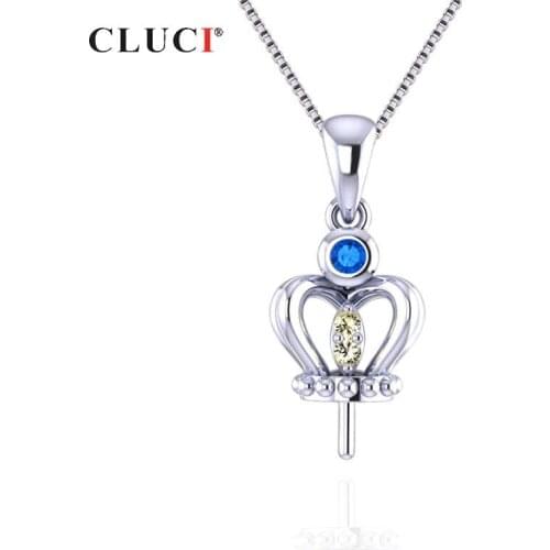 CLUCI Silver 925 Cute Crown Pendant for Women Sterling Silver Pearl Pendant Mounting Zircon Charms Pendant Jewelry SP157SB