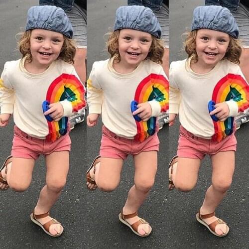 Emmababy Kids Autumn Casual Tassel Patchwork Cotton T-shirt Tops Fashion Kids Baby Girls Tee Round Neck White Long Sleeve