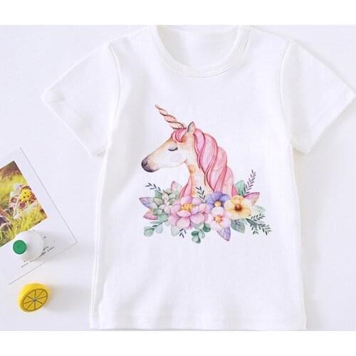 Harajuku Korean Design Round Neck Baby Boy T Shirt Fashion Cute Unicorn Girl T Shirt Children Rainbow Horse Cartoon Kids T Shirt
