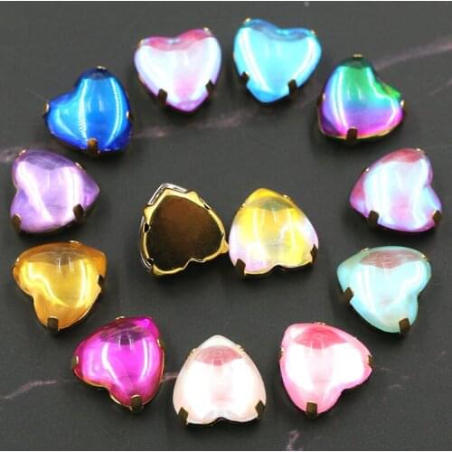 HFOUR Wedding Decoration 10mm Heart Shape Glass Crystal Flatback Smooth Surface Gold Claw Rhinestones Sew On Clothing/Shoes