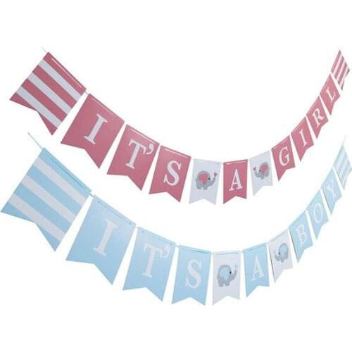 Its A Boy Its A Girl Elephant Banner Bunting Christening Garland Baby Shower Gender Reveal Party Decorations for Baby Boy Girl