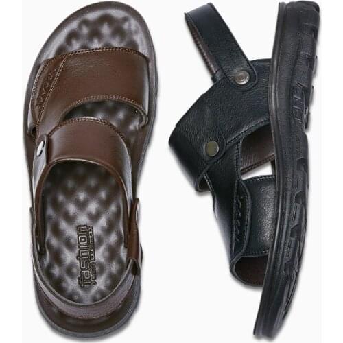 Leather Beach Shoes Mens Sandals 2019 Summer New Thick Bottom Non-slip Dad Middle-aged Dual-use Wear Sandals And Slippers