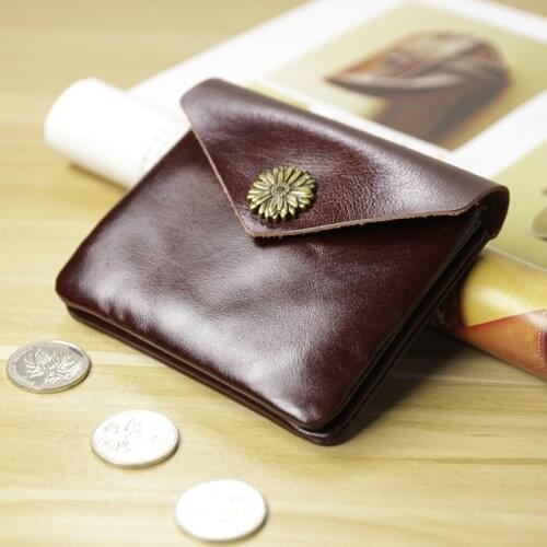 Leather mini wallet female short leather buckle drivers license wallet student retro male coin purse coin bag