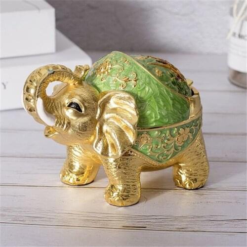 European Style Creative Luxury Retro High-End Stereo Elephant With Cover Windproof Metal Ashtray Home Living Room Decoration