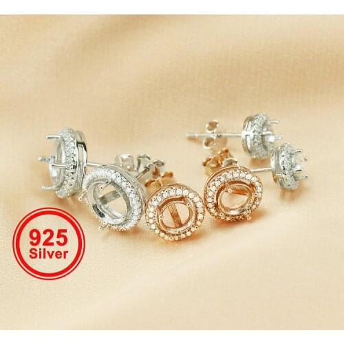 3-8MM Round Solid 925 Sterling Silver Rose Gold Tone DIY Prong Studs Earrings Settings Bezel with Cubic Zirconia 1706017