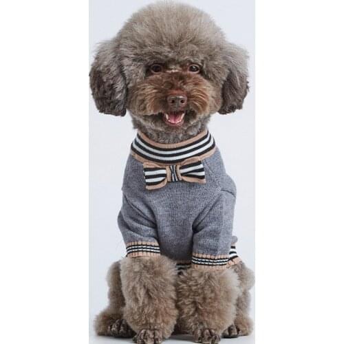 Lace Collar Pet Dog Pullover Cute Dog Sweater with Bowtie French Bulldog Clothes Striped Schnauzer Corgi Yorkie Dog Pets Costume