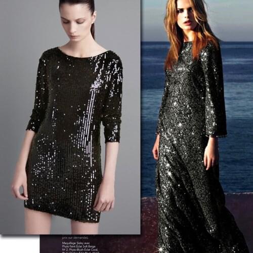 LEO&LIN Sparkling Nail Beads Lace Stretch Modal Base Cloth Sequins Fashion Advanced Custom Dress Black 2 Color Skirt Fabric