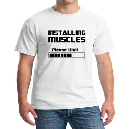 Summer Cotton Short Sleeve Cool Tee Installing Muscles Please Wait Loading Bar Funny Print T Shirt Men Casual Clothes Camisetas