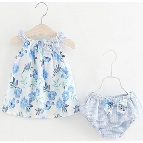 Summer 2Pcs Toddler Baby Girl Clothes Bowknot Floral Sundress Tops+ Shorts Outfits Set Toddler Girl Clothes Sleeveless