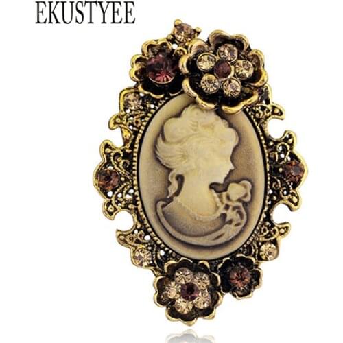 Fashion Vintage Jewelry Cameo Brooch Pin Beauty Queen Crystal Rhinestone Christmas Antique Gold Silver Brooches For Women Cheap