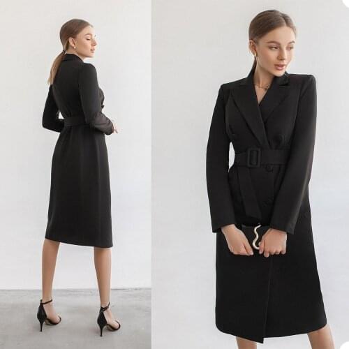 Fashion Elegant Notched Lapel Women Blazer New Designed Long Dress With Belt Office Lady Party