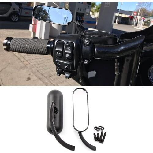 Motorcycle Left+Right Mini Oval Mirror 8mm&10mm Black Mirrors For Harley Touring Electra Glide Dyna Softail Sportster XL