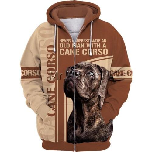 Personality Fashion Animal Cane Corso 3D Printed Graphic Hoodie Men Women Zip Up Hooded Streetwear oversized sweatshirt QW-044