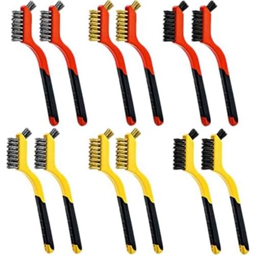 12Pcs 7 Inch Wire Brush Set Nylon/Brass/Stainless Steel Bristles with Curved Handle Grip for Rust Dirt & Paint Scrubbing