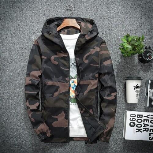 2021 New Autumn Mens Camouflage Jackets Male Hoodie Coats Camo Bomber Jacket Mens Windbreaker Zipper Outwear Plus Size M-5XL