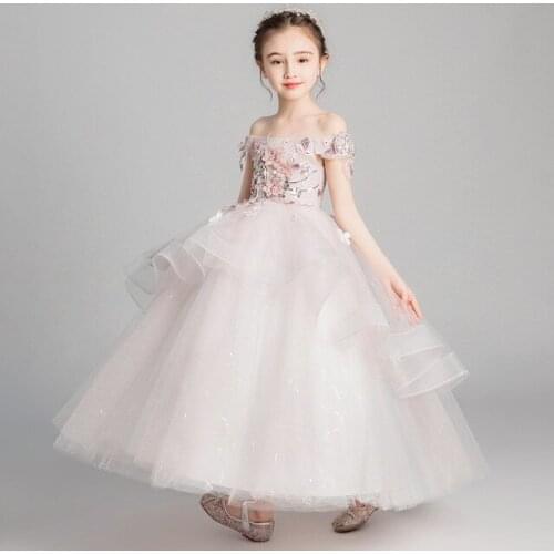 Off Shoulder Flower Girl Dress Princess Dress For Bridesmaid Wedding Party Dress Appliques Long Gown First Communion Vestidos