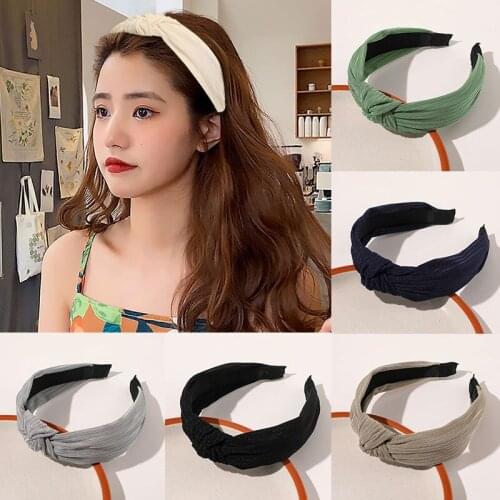 Striped Cross Headband For Women Solid Color Simple Style Knotted Crossed Hair Bands Girls Wide Hair Hoop Accessories Fashion