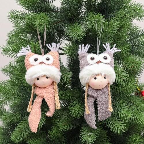 Christmas Decoration Tree Accessories Owl Head Small Pendant Cloth Art Little Girl Tree Pendant 2020 Christmas Plush No Gift Box