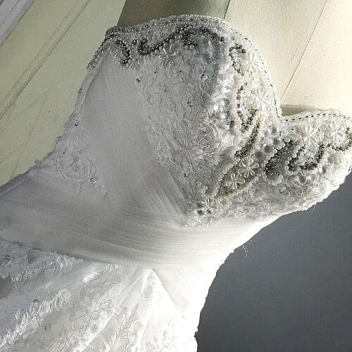 RSW1443 Sweetheart Neckline Pleated Design Tulle Skirt A Line Vintage Wedding Dress