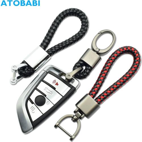Hand Woven Leather Rope+Alloy Car Key Rings 360 Degree Rotating Keychain Holder Room Keyring Motorcycle Key Chain Hook For BMW 8
