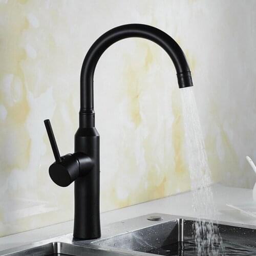 Kitchen Faucets Black Brass Single Handle Mixer Sink Tap Curved Hot and cold Water Taps Bathroom Basin Water Faucet Deck Mount