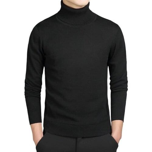 Turtleneck Cotton Sweater Men Pullovers Brand Casual Autumn Fashion Sweater Male Solid Slim Fit Knitted Long Sleeve Blue Black