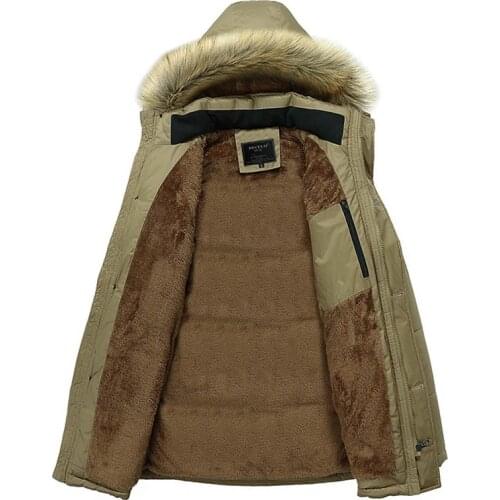 Warm Winter Parka Big fur collar hooded Casual Long Jacket Mens Windbreaker Warm Plus Velvet Thick Overcoat Daddy Coats #6780