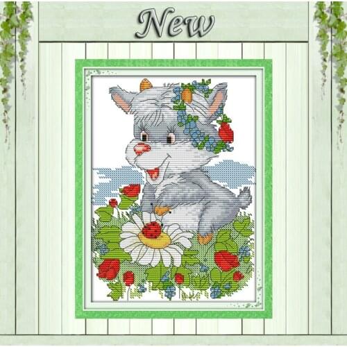 The little goat picking flowers pattern printed on canvas DMC 14CT 11CT DIY Cross Stitch chinese Needlework kits Embroidery Sets