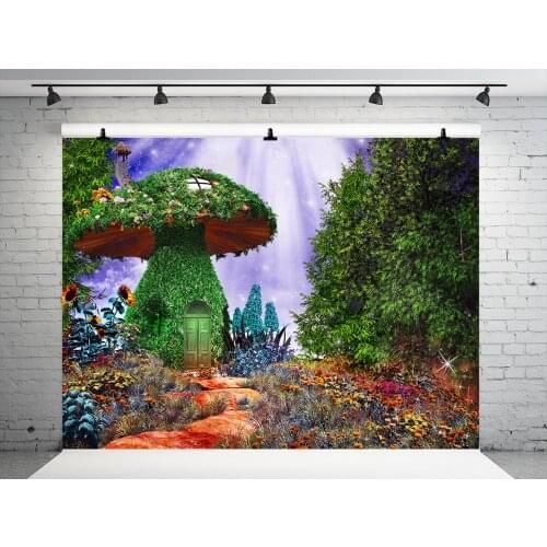 VinylBDS Fairy Tale Forest Photography Backdrop Mushroom Baby Shower Backdrop Tree Microfiber Washable Photo Studio Backdrop