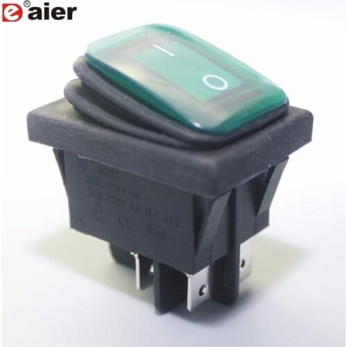 Waterproof ON OFF 4-Pins KCD2-2-201NW Rocker Switch IP65 SPST High Quality 12V LED Lighted With Solder Terminal 16A 250VAC T85